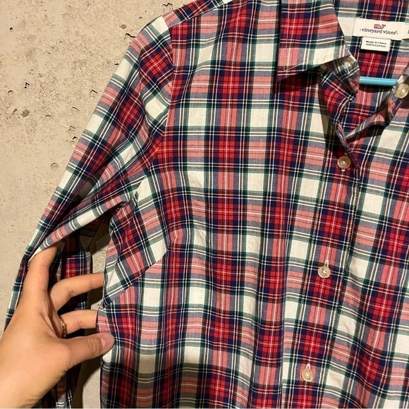 Vineyard Vines Women's Shirt Sz 8 Red White Plaid Long Sleeve Button Front - Picture 4 of 7